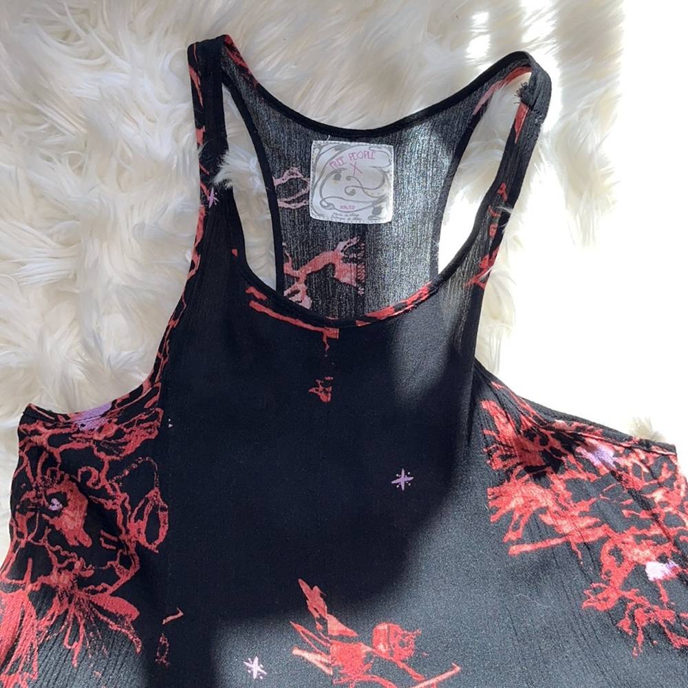 Free People X Black/Coral Print Tank Mini Dress - Picture 5 of 11